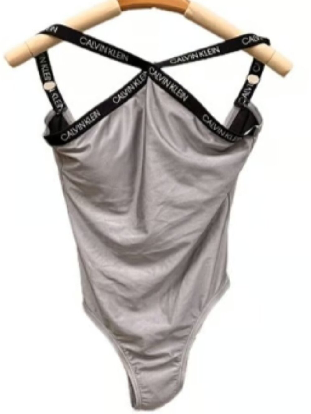 Calvin Klein Gray Black Bodysuit Adjustable Straps Swimsuit Full Bottom Gym MED